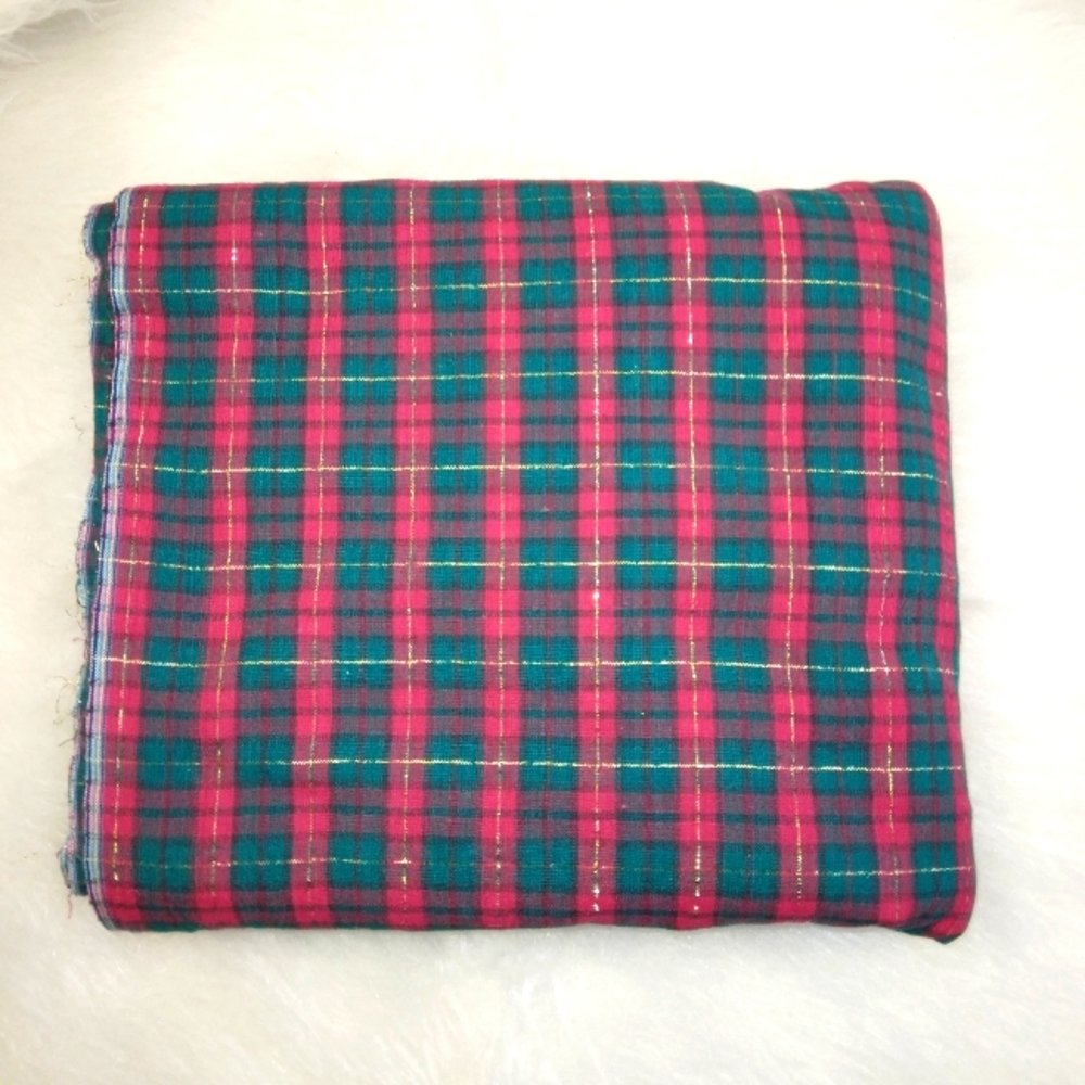 FABRIC Beautiful Fabric Red Green Plaid with Gold Metallic Highlight